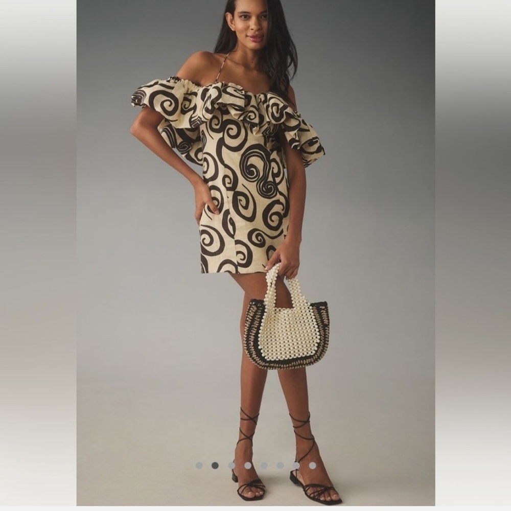 The Wolf Gang Elegant Off-Shoulder Swirl Pattern Dress - Picture 3 of 7